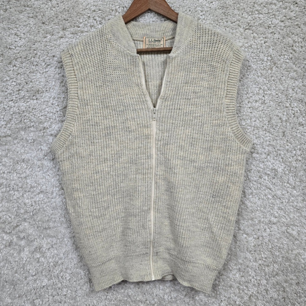 Vintage L.L. Bean High Trek Yarn Vest Mens L‎ Oatmeal Wool Blend Zip Gorpcore